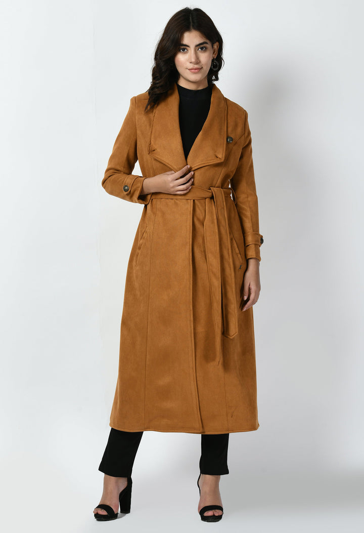 Tan-Cotton-Blend-Dedication-Suede-Leather-Long-Wrap-Coat