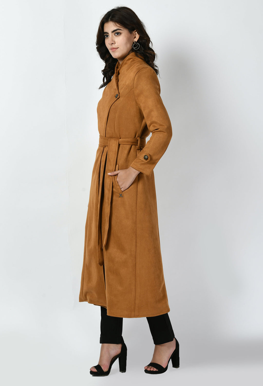 Tan-Cotton-Blend-Dedication-Suede-Leather-Long-Wrap-Coat