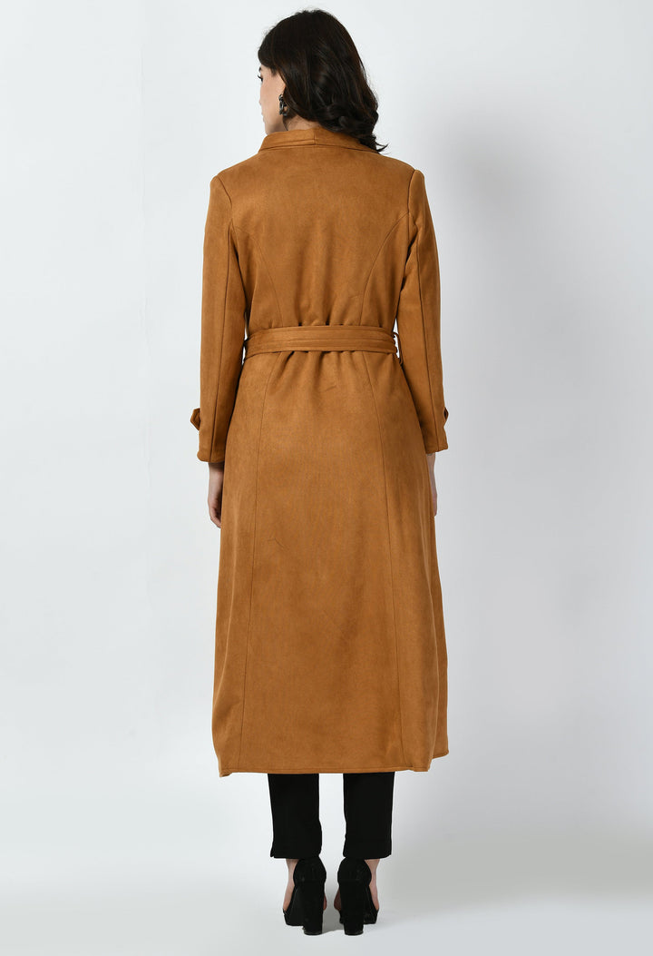 Tan-Cotton-Blend-Dedication-Suede-Leather-Long-Wrap-Coat