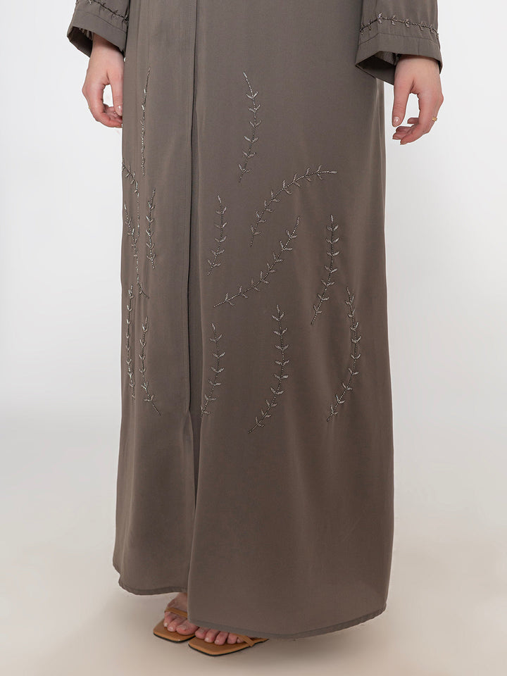 Taupe-100%-Polyester-Embroidered-Abaya-With-Scarf
