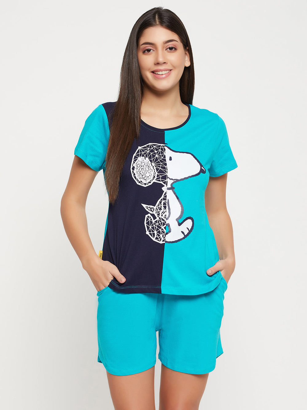 Teal-Blue-Cotton-Peanut-Print-Top-&-Chic-Basic-Shorts-Set