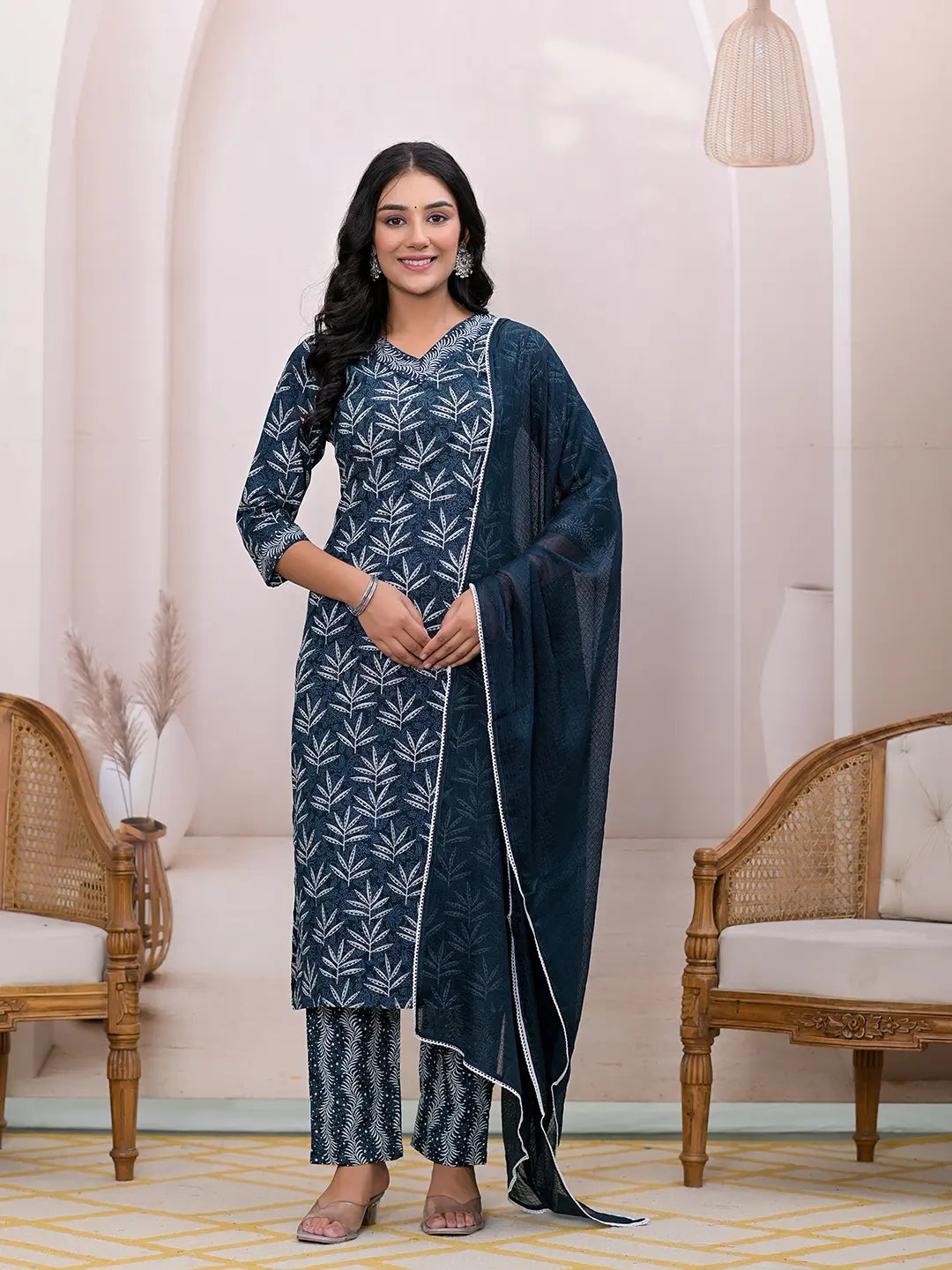 Teal-Blue-Cotton-Embroidered-Straight-3-Piece-Kurta-Set