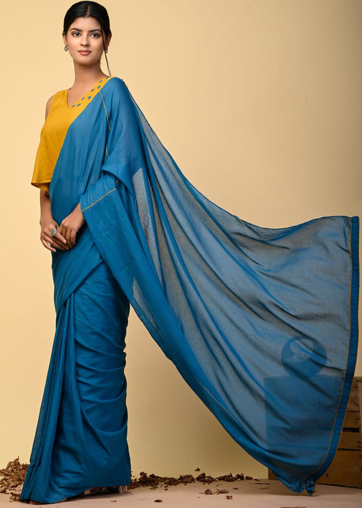 Teal-Blue-Mulmul-Saree