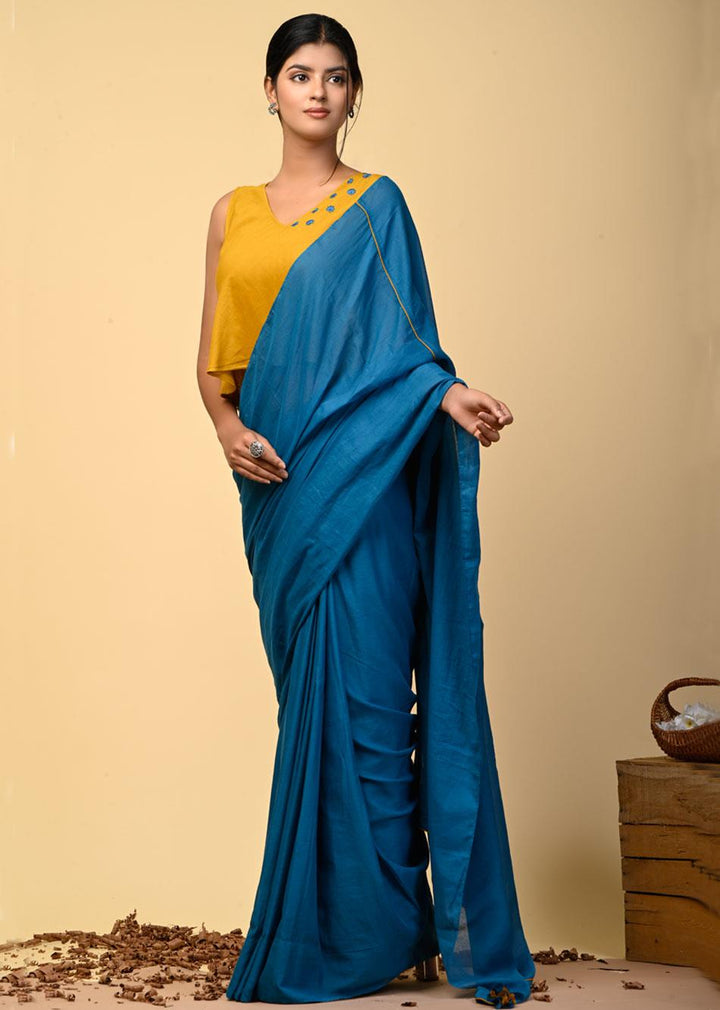 Teal-Blue-Mulmul-Saree