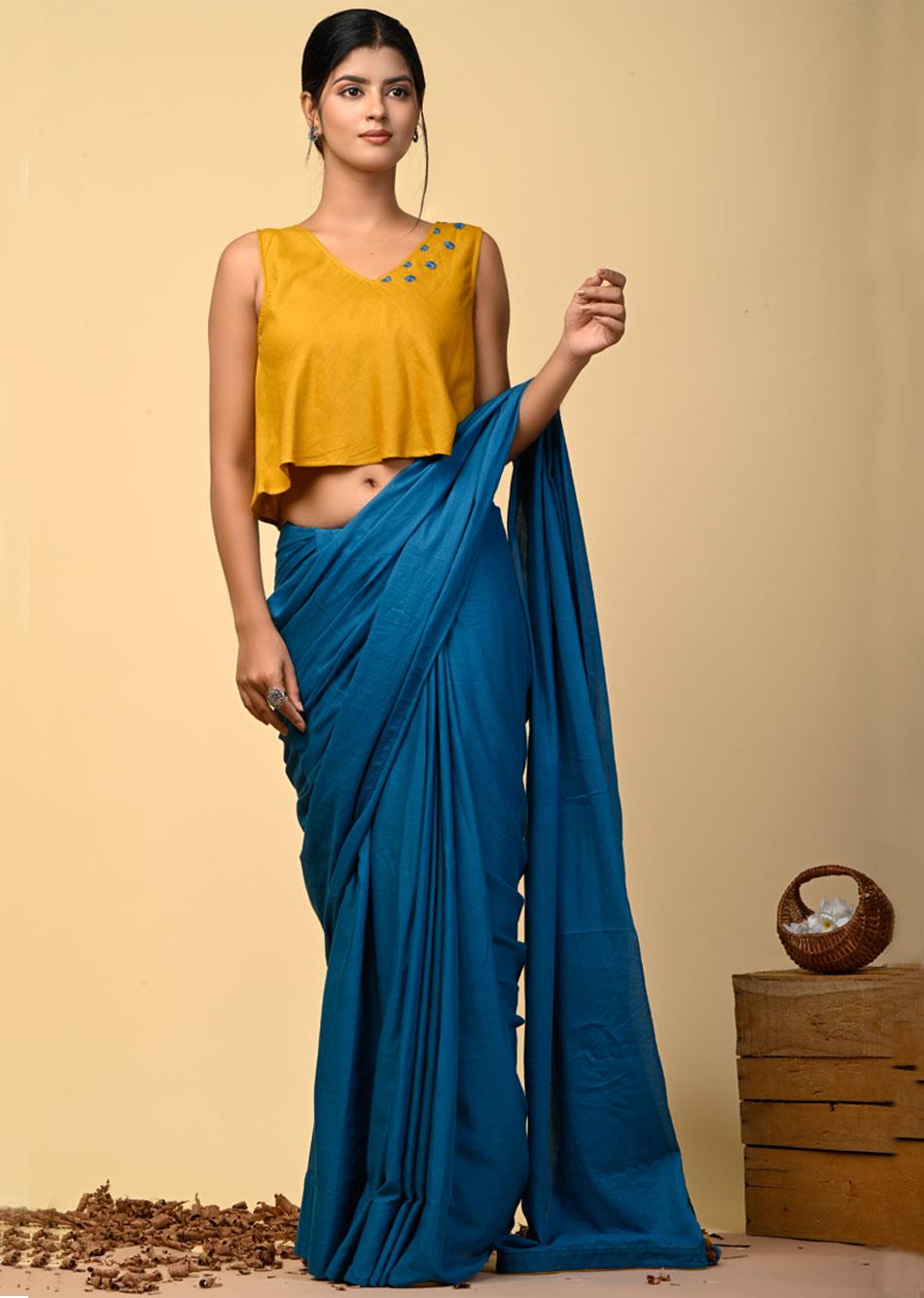 Teal-Blue-Mulmul-Saree