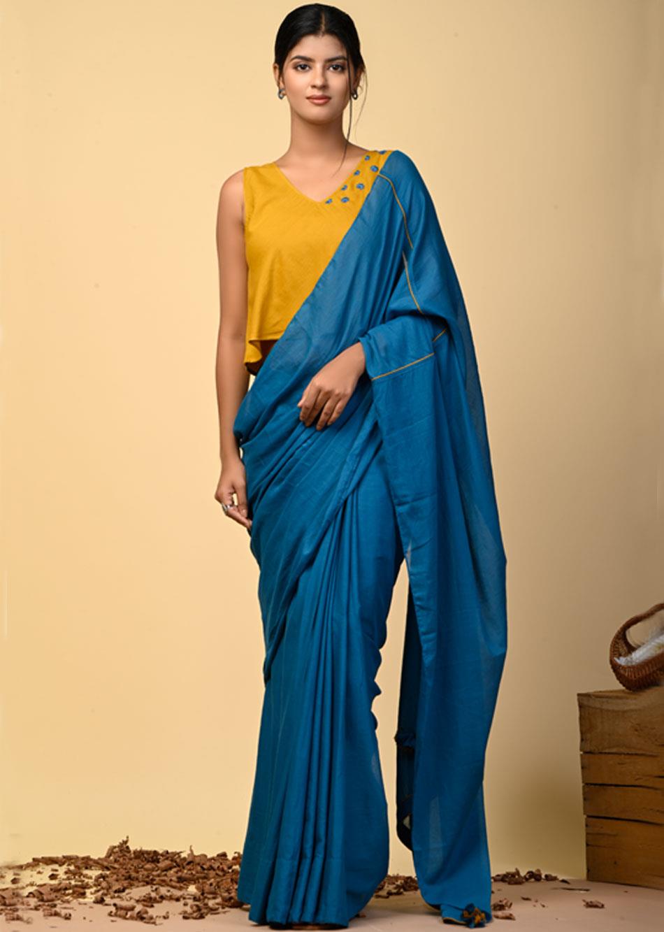 Teal-Blue-Mulmul-Saree