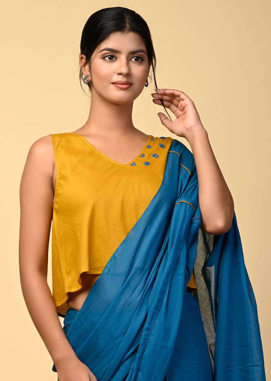 Teal-Blue-Mulmul-Saree