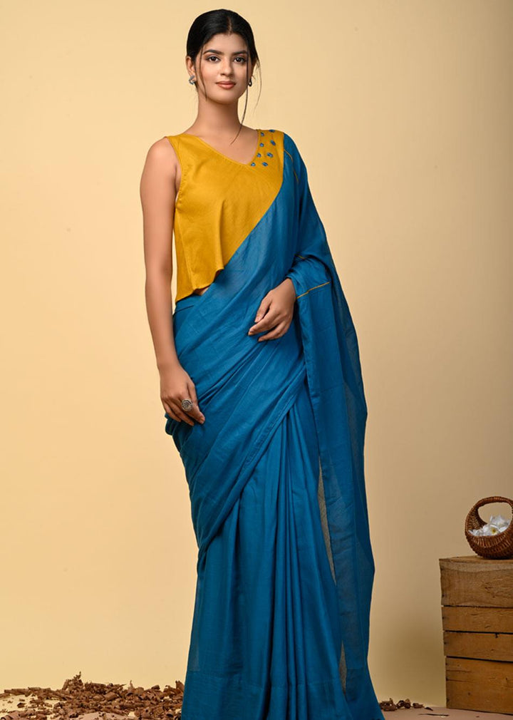 Teal-Blue-Mulmul-Saree