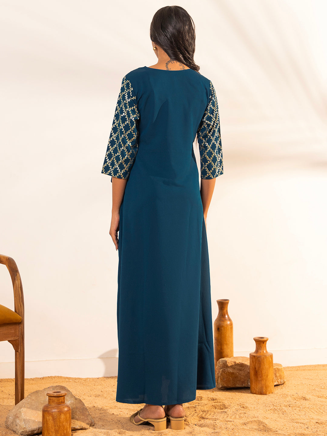 Teal-Crepe-Angrakha-Maternity-Kurta