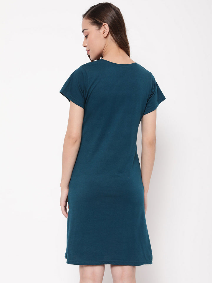 Teal-Green-Cotton-Text-Print-Short-Night-Dress