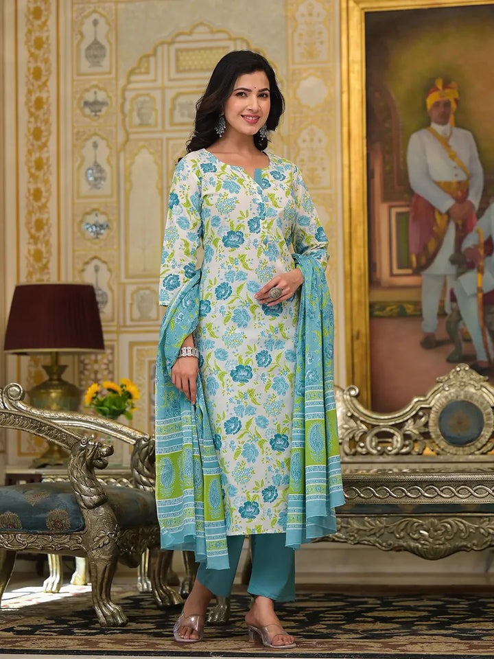 Teal-Green-Cotton-Button-Show-On-Yoke-3-Piece-Kurta-Set