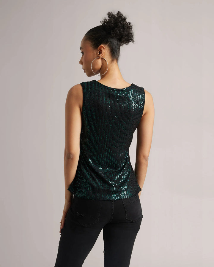 Teal Green Poly Elastane Sequin Ruched Top Only Only