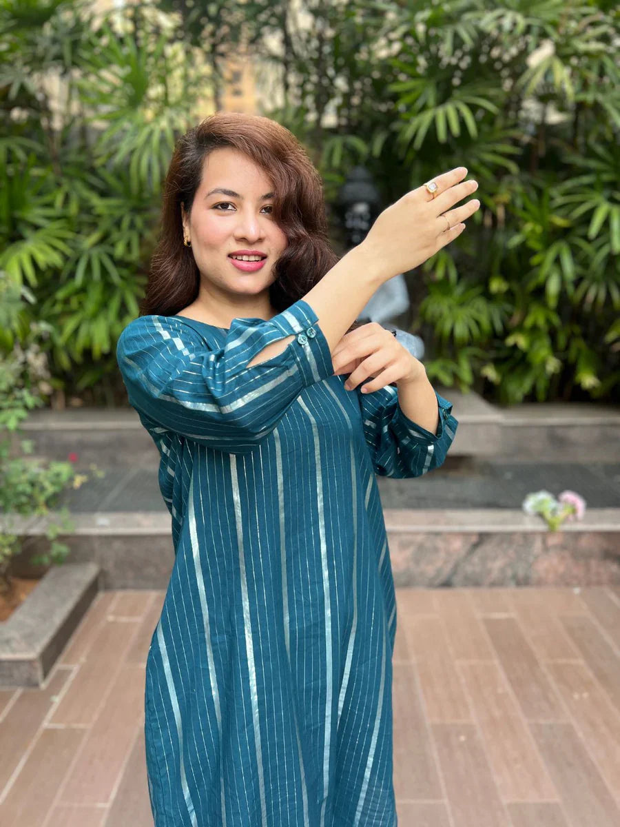 Teal Lurex Love Kurta And Pant Set