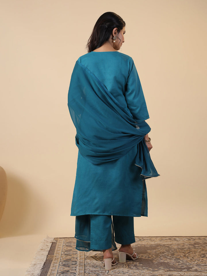 Teal-Magics-Slub-Straight-3-Piece-Kurta-Set