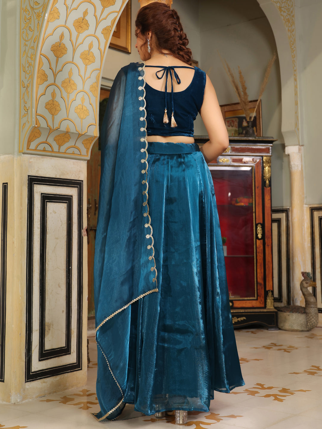 Teal-Velvet-Embroidered-Lehenga-Set