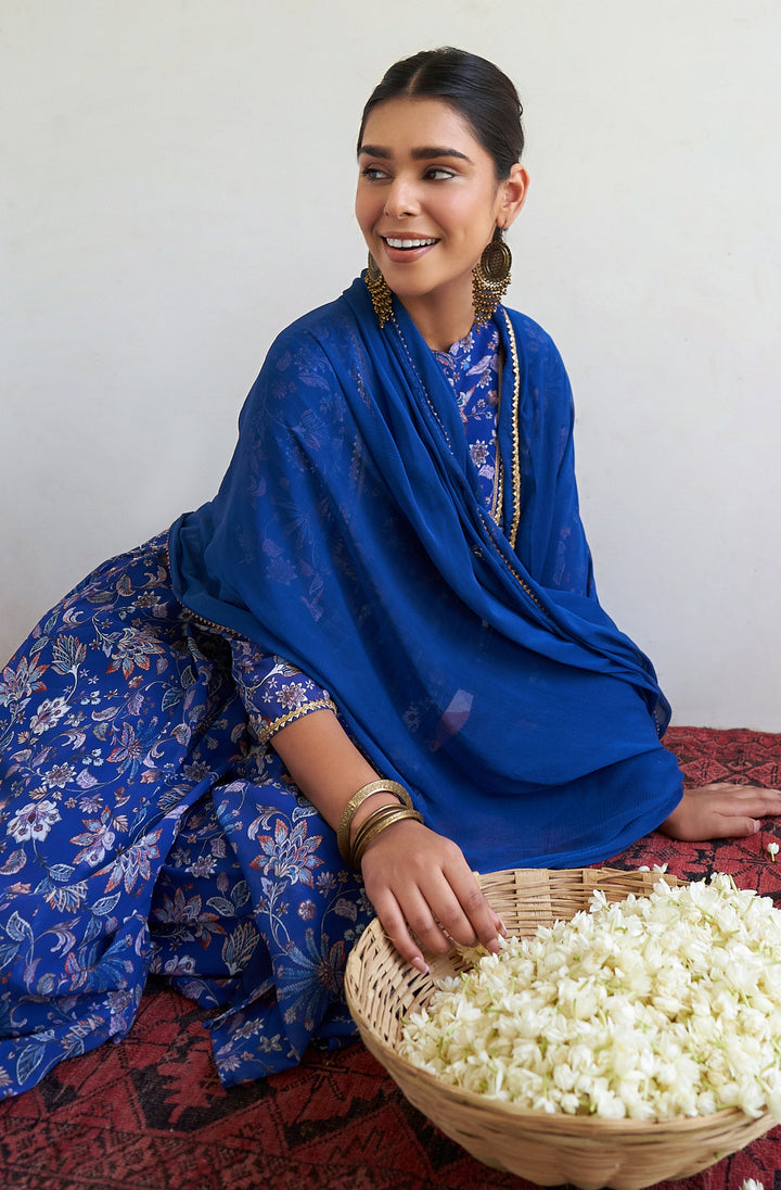 Teal-Blue-Georgette-Floral-Printed-3-Piece-Kurta-Set