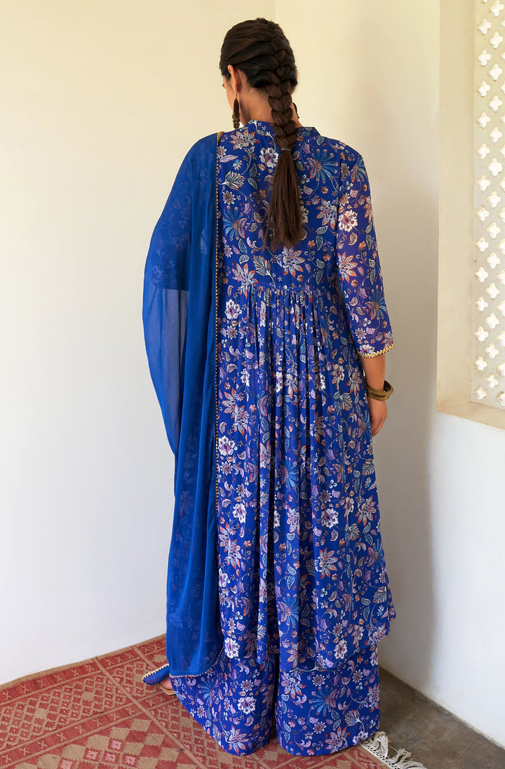 Teal-Blue-Georgette-Floral-Printed-3-Piece-Kurta-Set