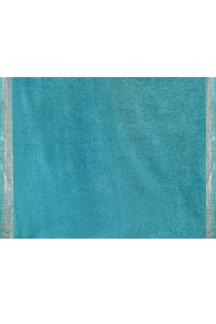 Teal-Green-Tussar-Linen-Handloom-Saree-With-Woven-Zari-Pallu