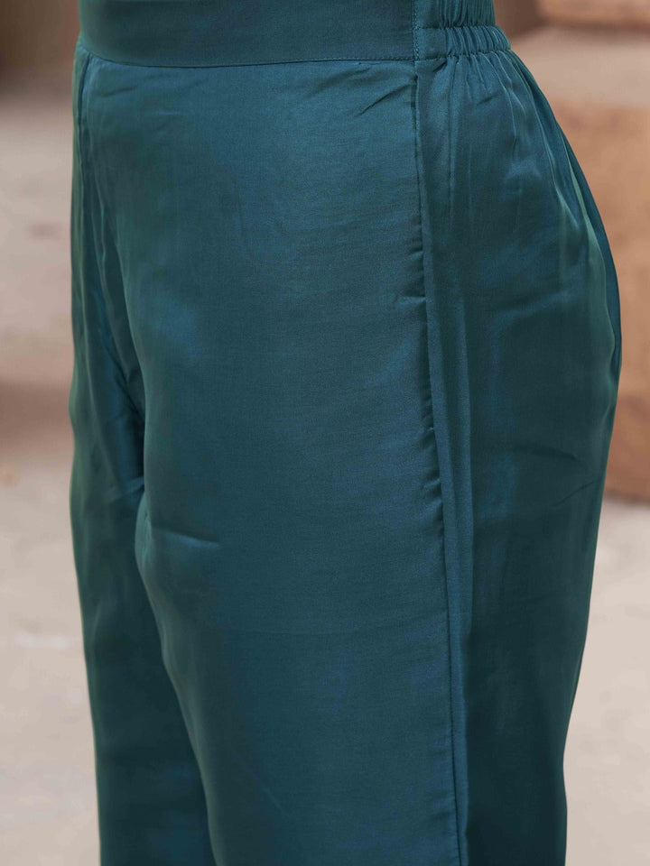 Teal-Organza-Embroidered-&-Printed-A-Line-3-Piece-Kurta-Set