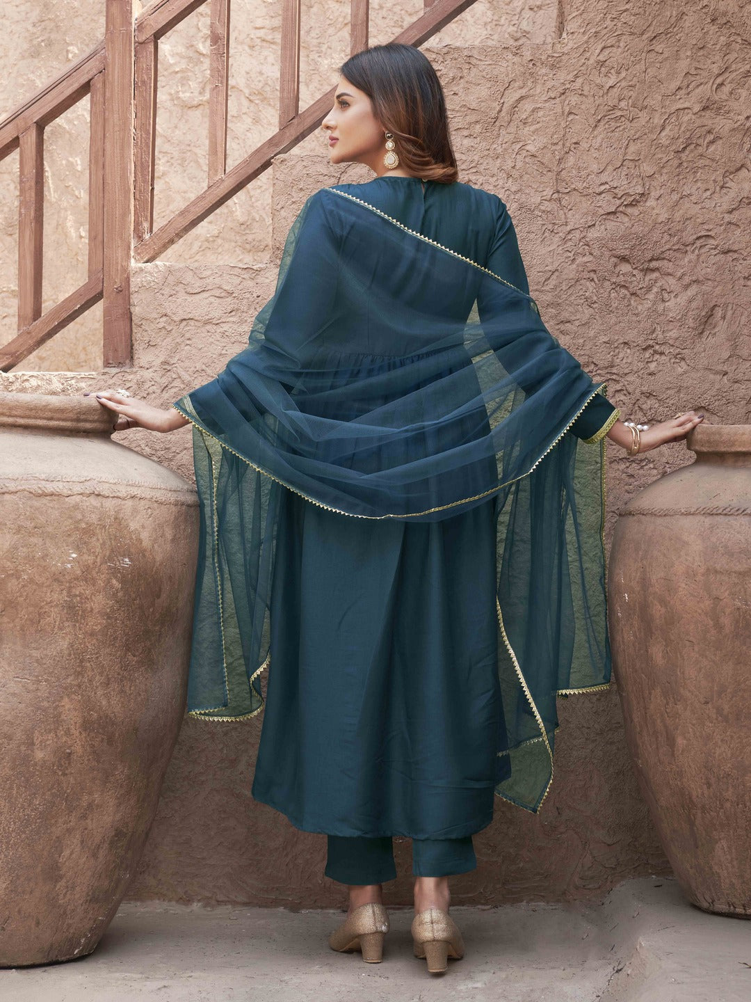 Teal-Silk-Blend-Sequinns-Net-Patch-Gathered-3-Piece-Kurta-Set