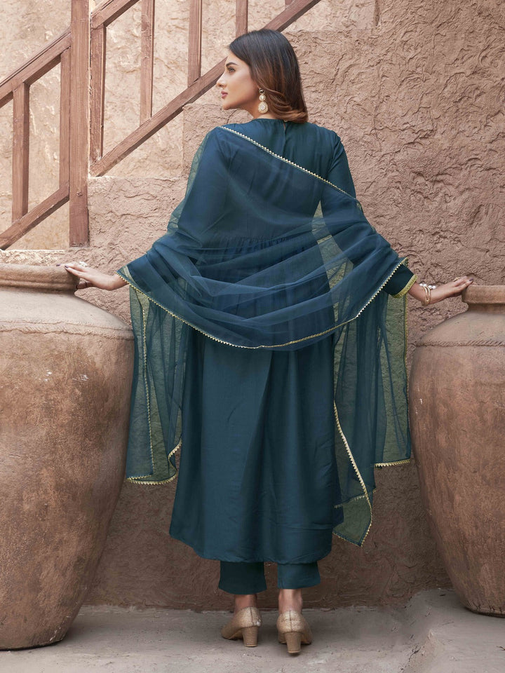 Teal-Silk-Blend-Sequinns-Net-Patch-Gathered-3-Piece-Kurta-Set