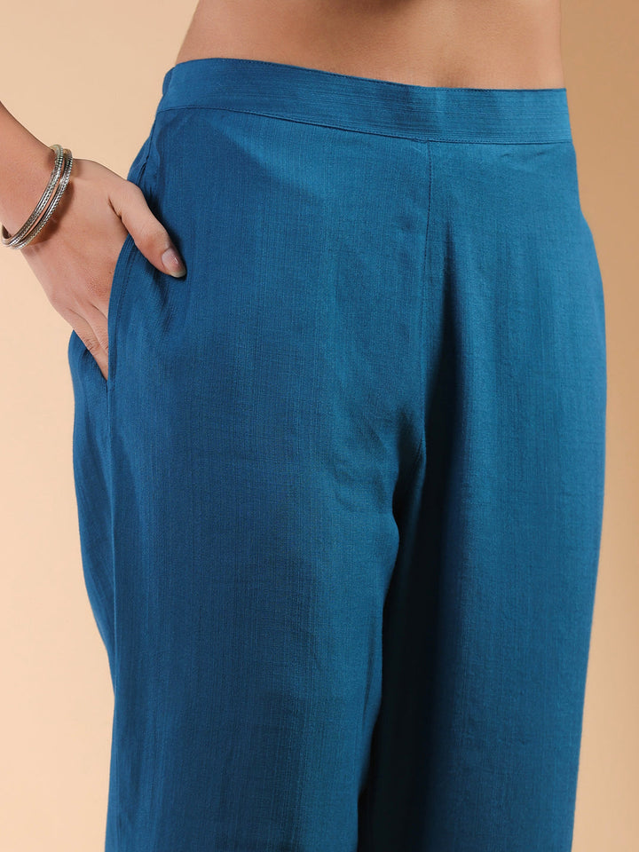 Teal-Silk-Blend-Straight-Embroidered-3-Piece-Kurta-Set