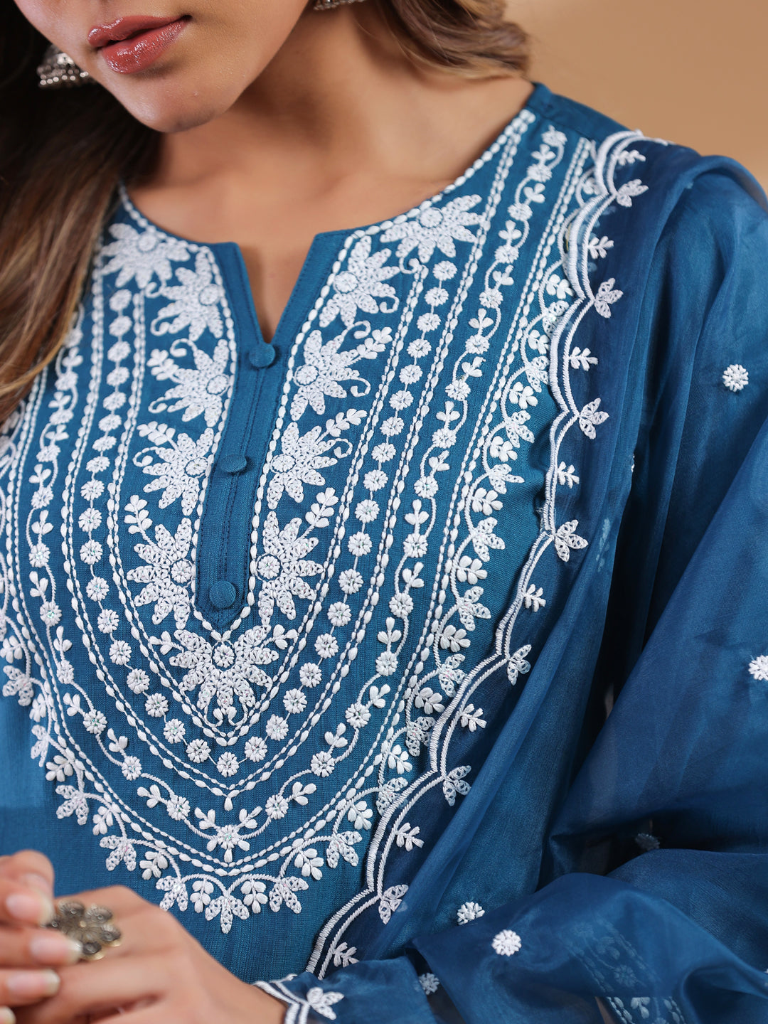 Teal-Silk-Blend-Straight-Embroidered-3-Piece-Kurta-Set