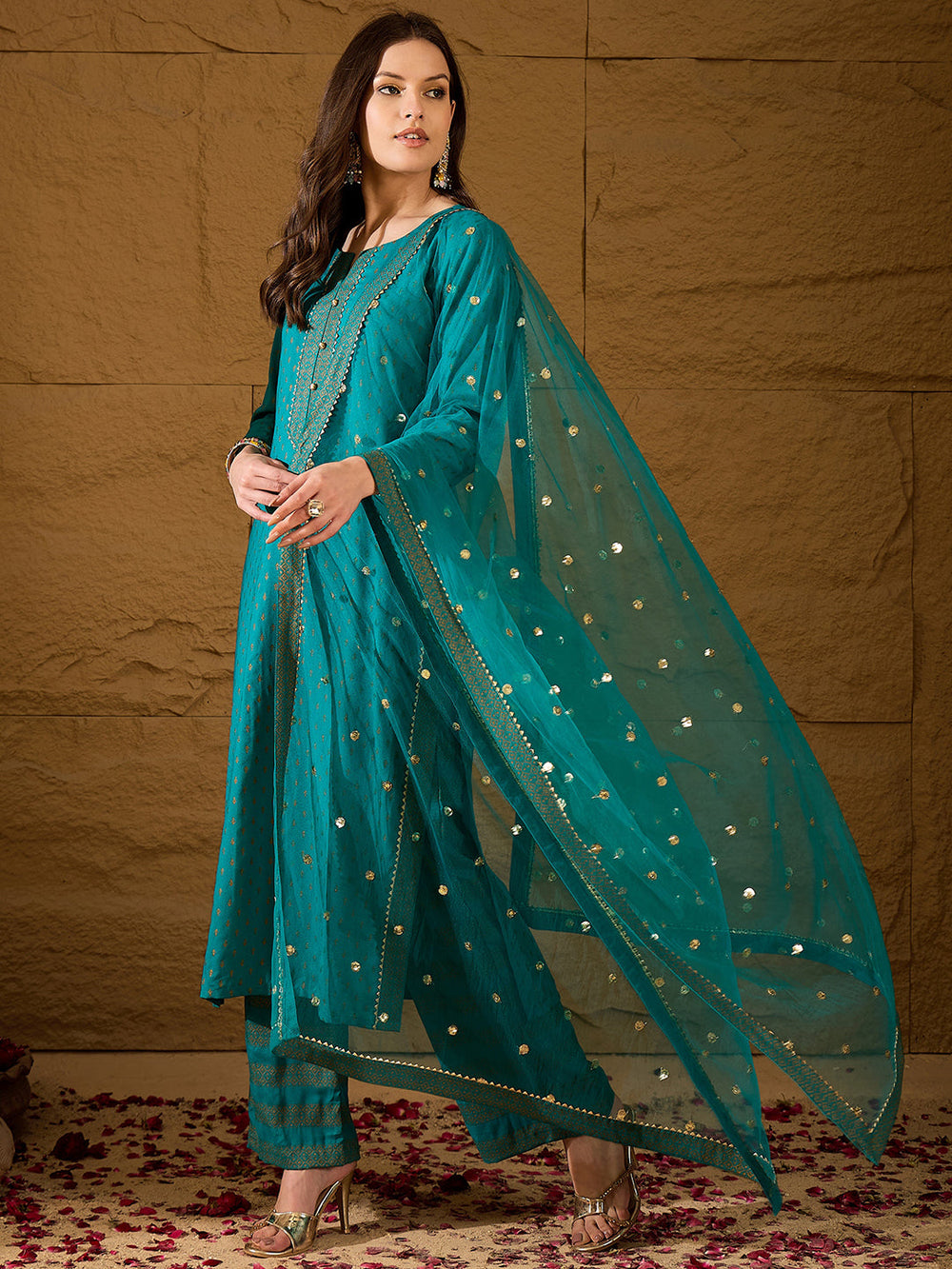 Teal-Viscose-Rayon-Motifs-Printed-3-Piece-Kurta-Set