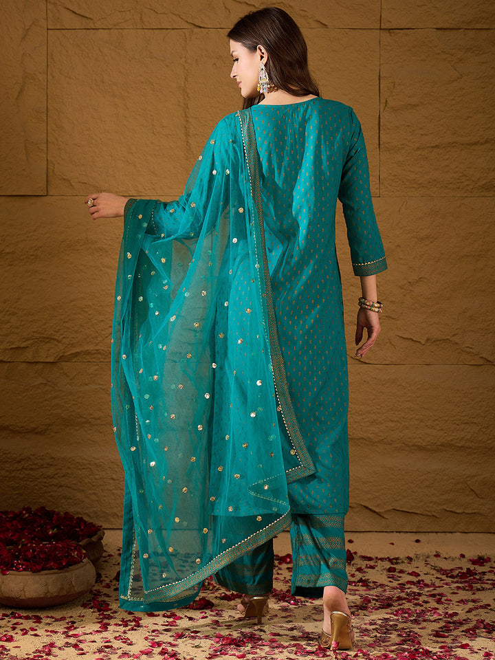 Teal-Viscose-Rayon-Motifs-Printed-3-Piece-Kurta-Set