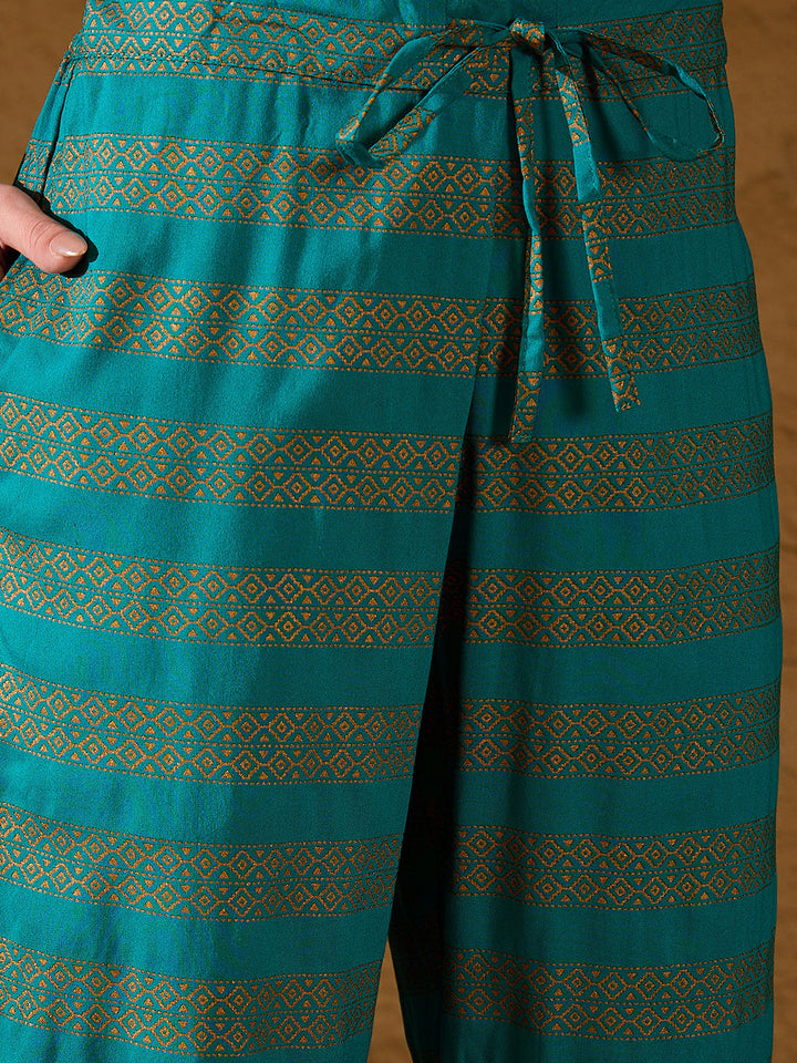 Teal-Viscose-Rayon-Motifs-Printed-3-Piece-Kurta-Set