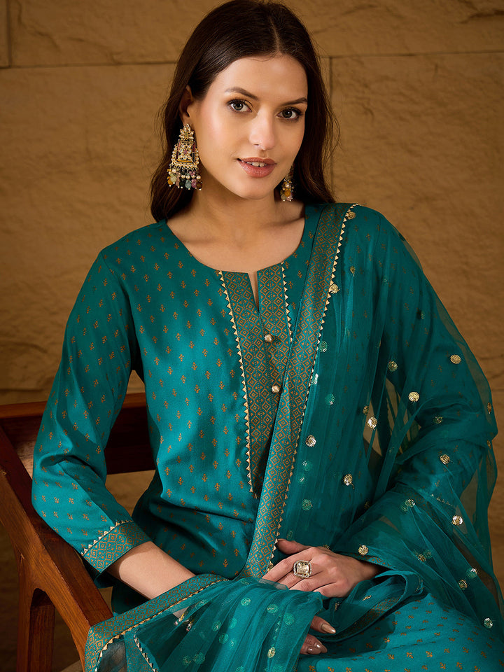 Teal-Viscose-Rayon-Motifs-Printed-3-Piece-Kurta-Set