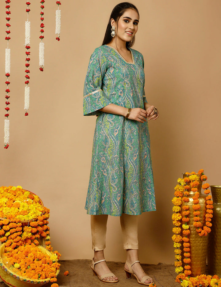 Turquoise-Blue-Cotton-Cambric-Paisley-Print-Pakistani-Kurta