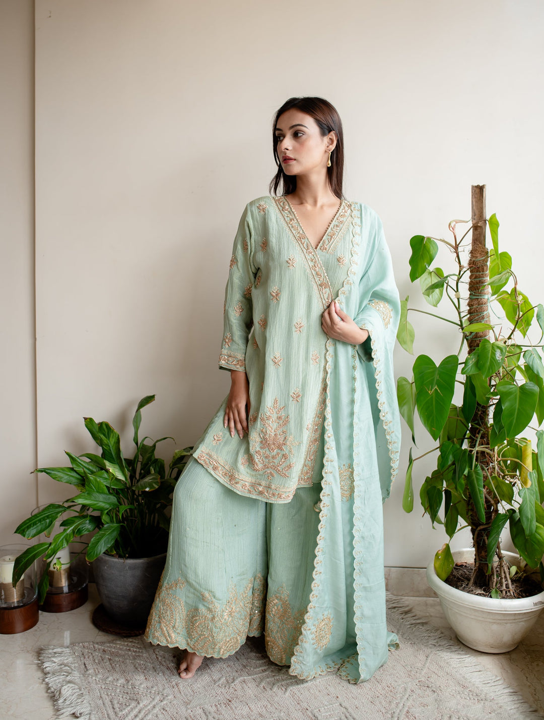 Turquoise-Crush-Tissue-Angrakha-Embroidered-Sharara-Set