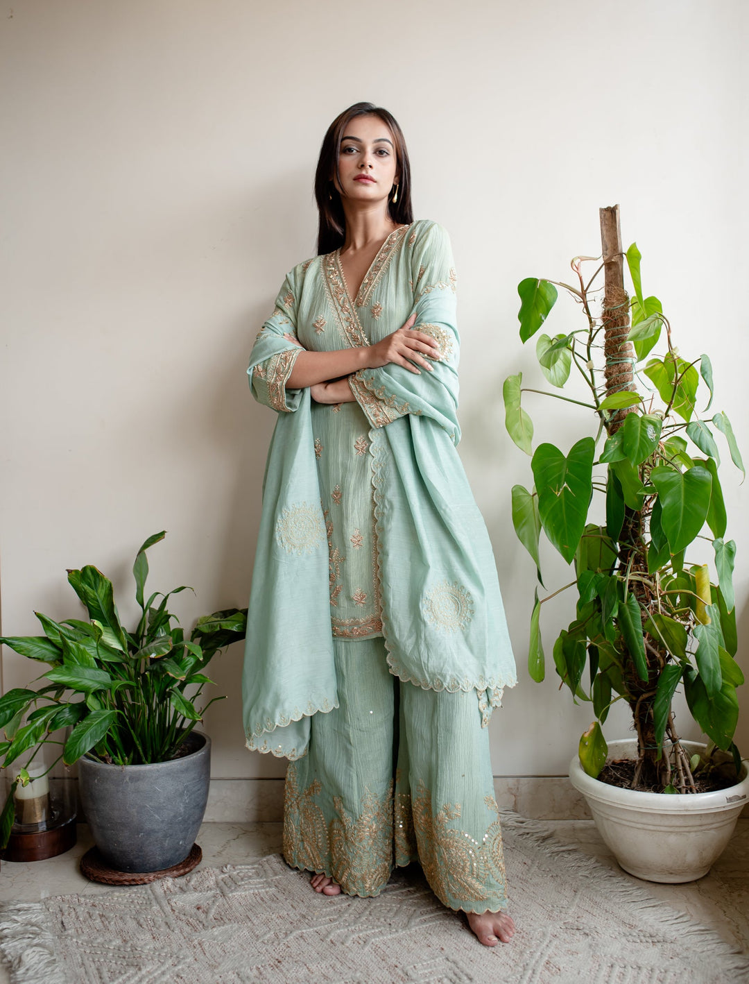 Turquoise-Crush-Tissue-Angrakha-Embroidered-Sharara-Set