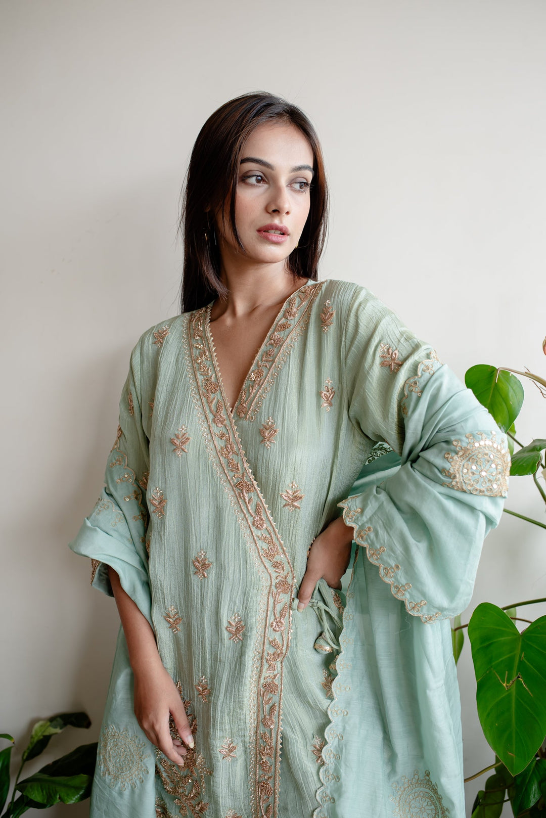 Turquoise-Crush-Tissue-Angrakha-Embroidered-Sharara-Set