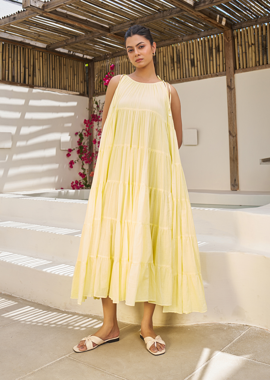 Yellow Strappy Multi Tier Dress