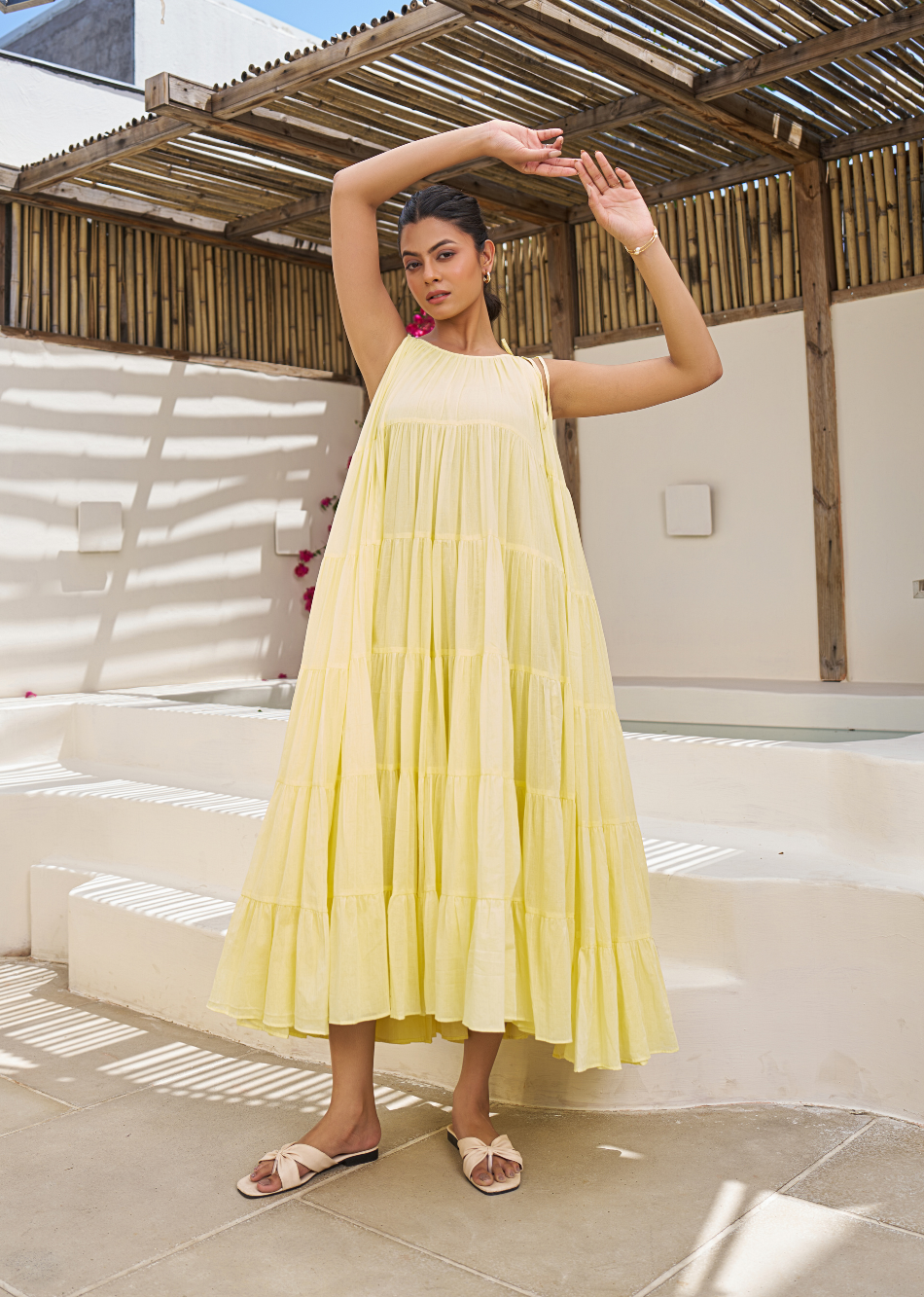 Yellow Strappy Multi Tier Dress