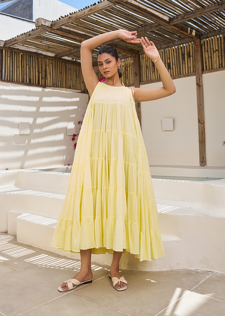 Yellow Strappy Multi Tier Dress
