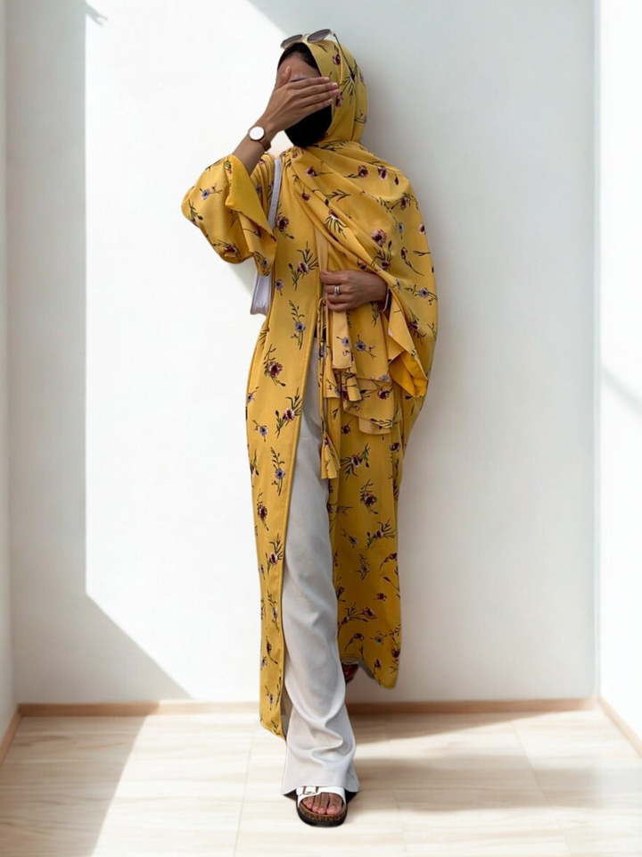 Mustard Georgette Mustard Kimono & Sheila Set