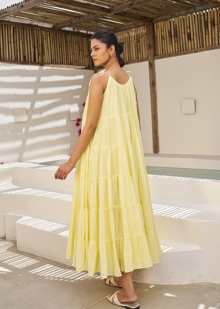 Yellow Strappy Multi Tier Dress