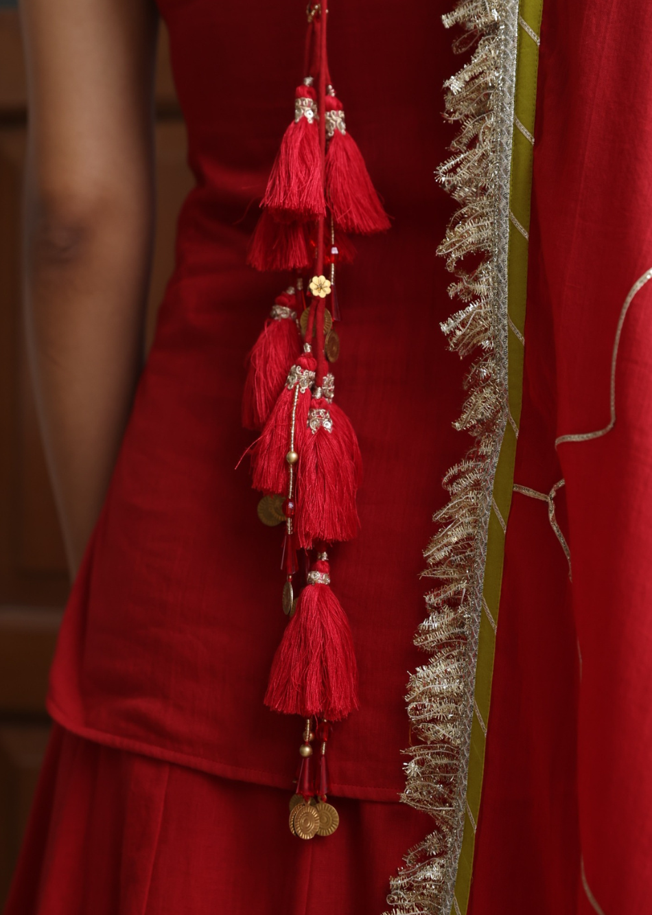 Kumkum-Red-Mulmul-Short-Kurta-With-Skirt