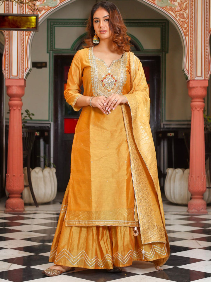 Yellow-Gold-Chenderi-Embroidered-3-Piece-Kurta-Set