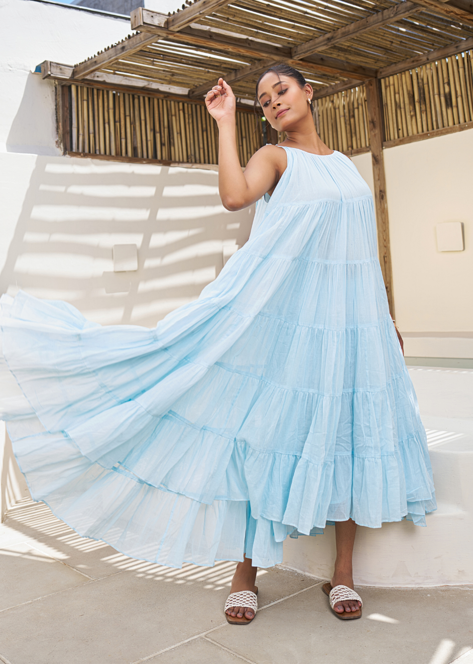 Blue Strappy Multi-Tier Dress