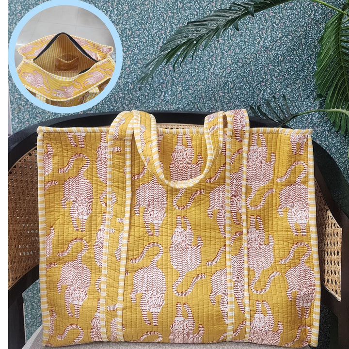 Yellow-Jute-Handblock-Printed-Tote-Bag-With-Concealed-Zip