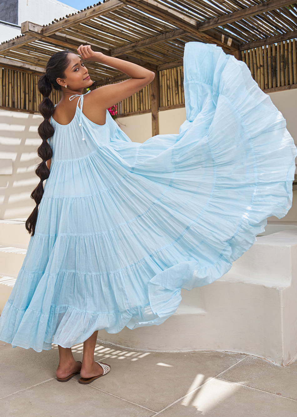 Blue Strappy Multi-Tier Dress