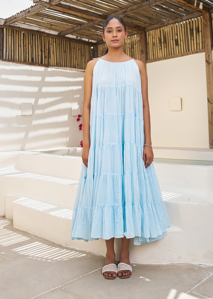 Blue Strappy Multi-Tier Dress