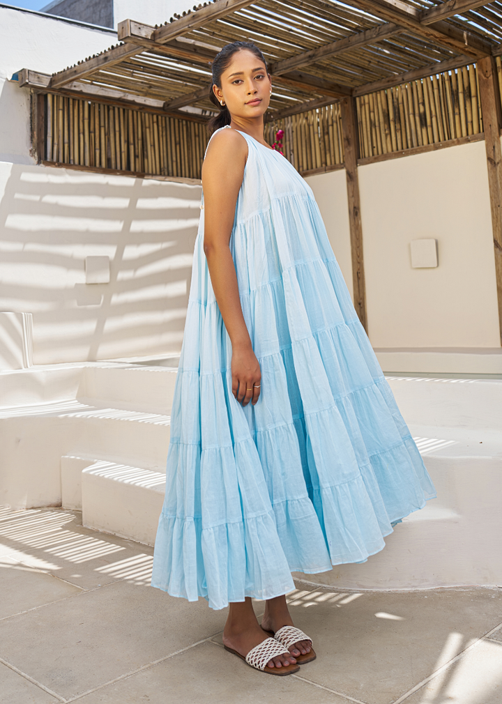 Blue Strappy Multi-Tier Dress