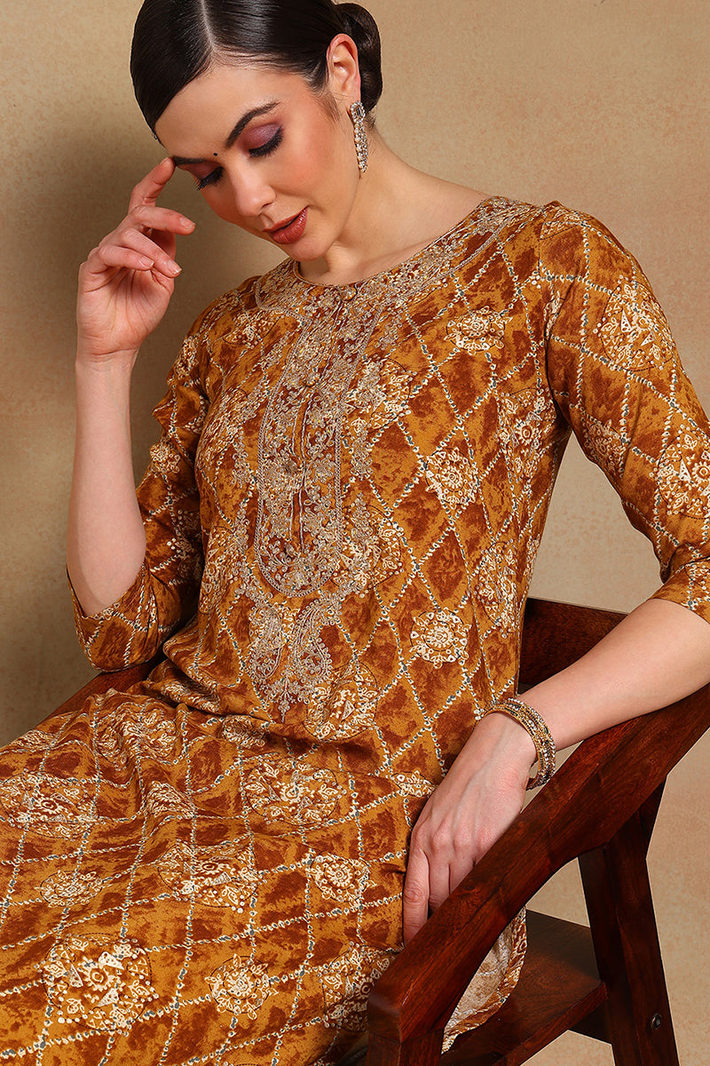 Orange-Viscose-Rayon-Ethnic-Motifs-Printed-Straight-Kurta