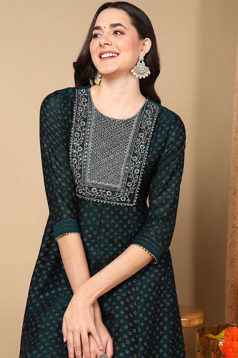 ZERESOUQ-Green-Silk-Blend-Woven-Design-Anarkali-Style-Kurta