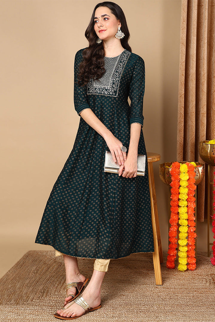 ZERESOUQ-Green-Silk-Blend-Woven-Design-Anarkali-Style-Kurta